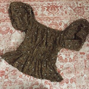 Trixxi Brown Floral Puff Sleeve Blouse